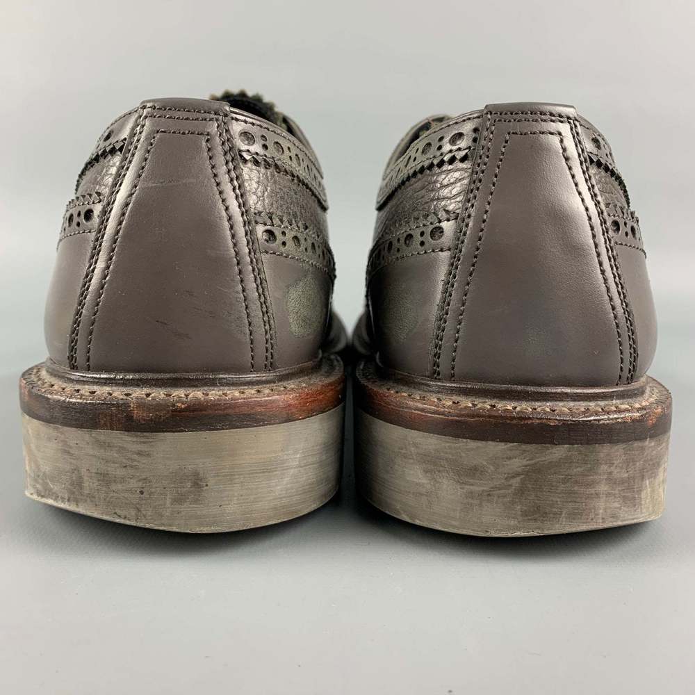FOOT THE COACHER Grey Perforated Leather Cap Toe Lace-Up Shoes - Picture 5 of 9